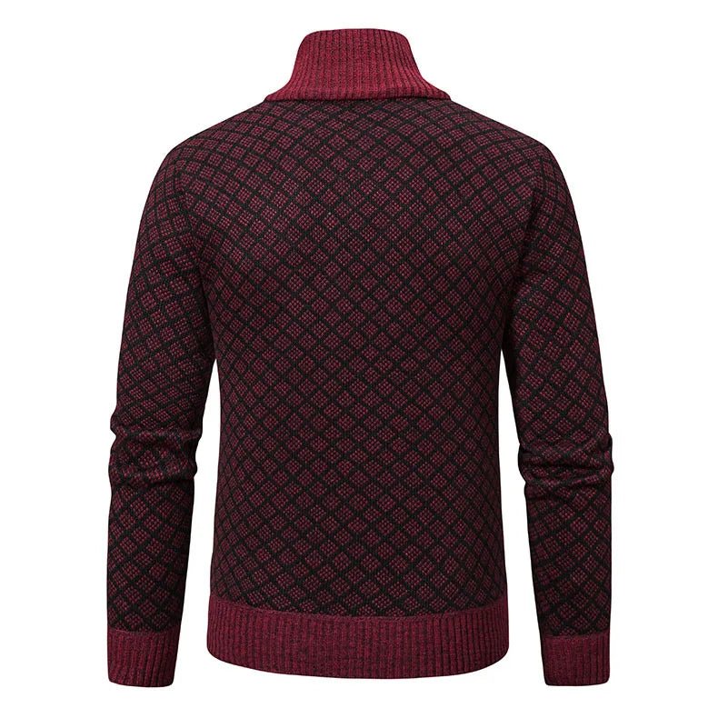 Marceau Veste en Tricot Zippée à Carreaux avec Col Montant pour Temps Froid - Hommfer