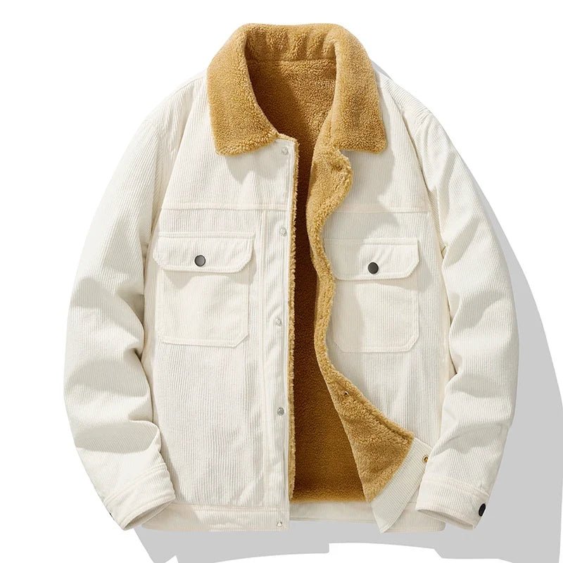 Marceau Veste en Velours Côtelé Doublée Sherpa Coupe-Vent à Fermeture Éclair pour l’Automne-Hiver - Hommfer