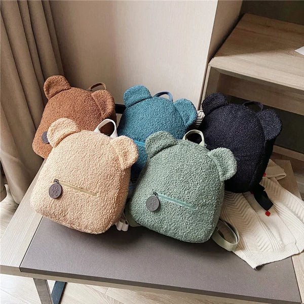 Milo Sac à dos en peluche douce avec oreilles d’ours et poche avant zippée pour les sorties - Hommfer