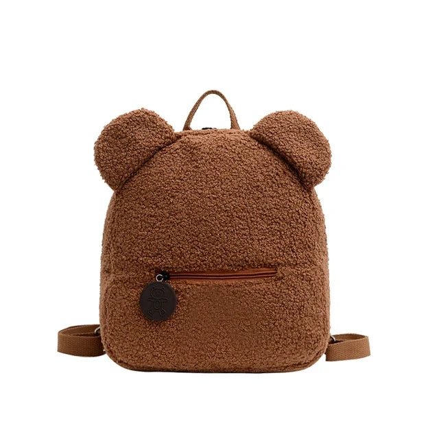 Milo Sac à dos en peluche douce avec oreilles d’ours et poche avant zippée pour les sorties - Hommfer
