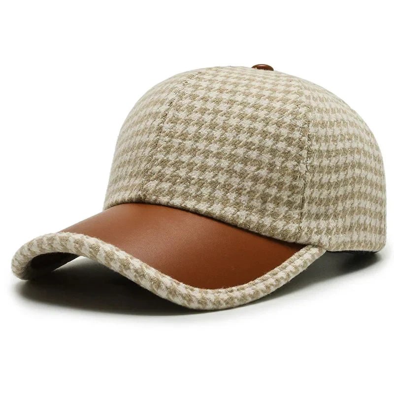 Monceau Casquette en laine pied-de-poule avec visière en cuir véritable réglable pour un ajustement personnalisé - Hommfer