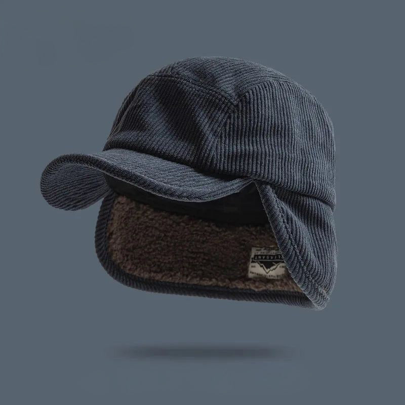 Montfort Casquette à rabats d’oreilles en velours côtelé doublée en polaire unisexe pour temps froid - Hommfer