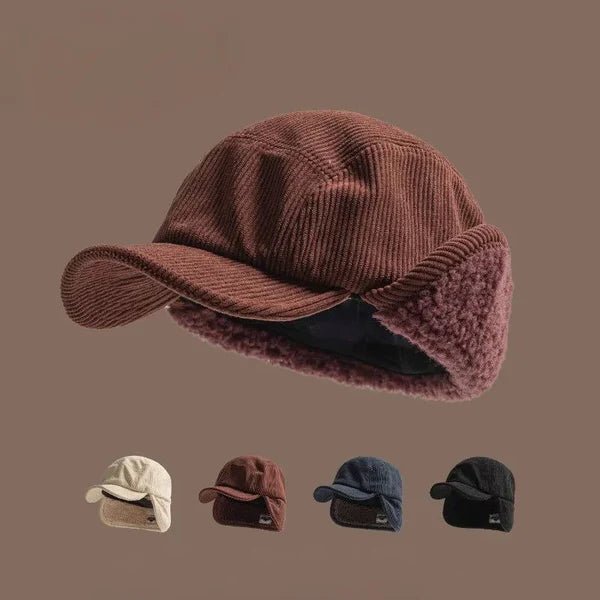Montfort Casquette à rabats d’oreilles en velours côtelé doublée en polaire unisexe pour temps froid - Hommfer