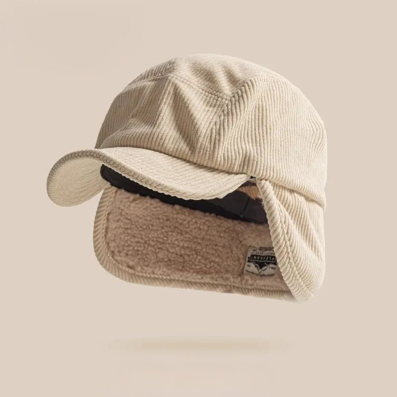 Montfort Casquette à rabats d’oreilles en velours côtelé doublée en polaire unisexe pour temps froid - Hommfer