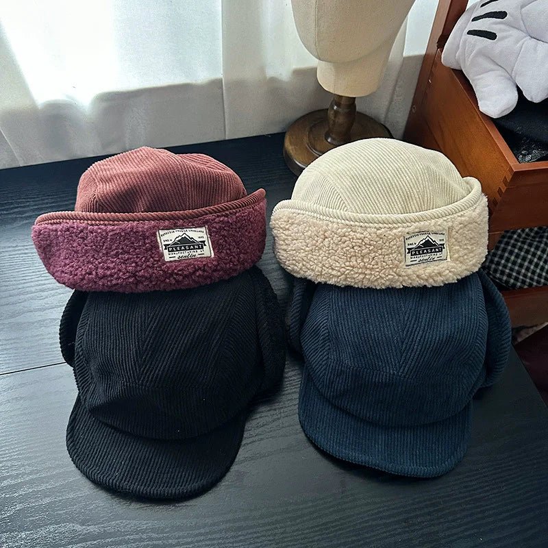 Montfort Casquette à rabats d’oreilles en velours côtelé doublée en polaire unisexe pour temps froid - Hommfer