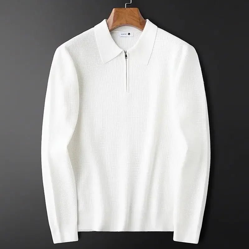 Nolan Pull à col zippé en maille gaufrée en mélange de coton respirant pour le quotidien - Hommfer