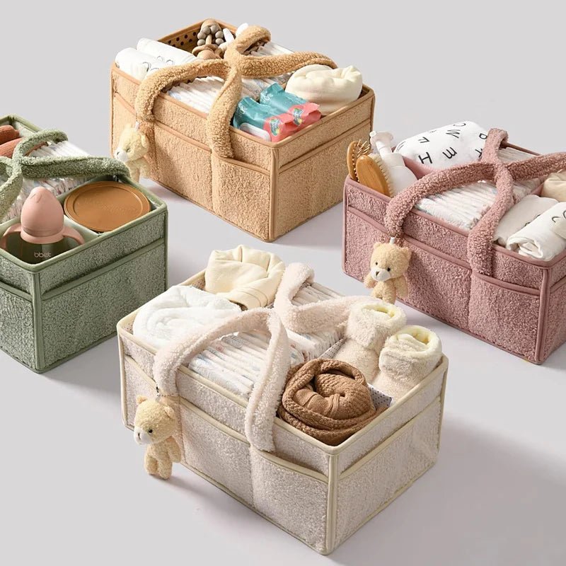 Panier de rangement en tissu bouclé et polaire avec poignées 38 x 25,5 x 18 cm pour couches et jouets bébé - Hommfer