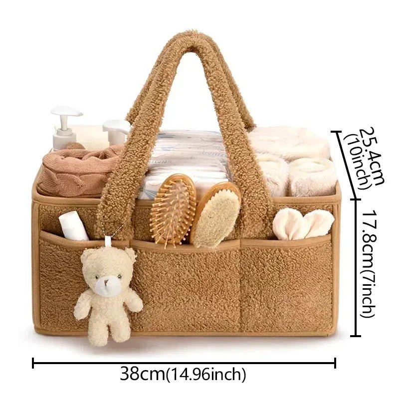 Panier de rangement en tissu bouclé et polaire avec poignées 38 x 25,5 x 18 cm pour couches et jouets bébé - Hommfer