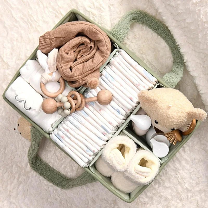 Panier de rangement en tissu bouclé et polaire avec poignées 38 x 25,5 x 18 cm pour couches et jouets bébé - Hommfer