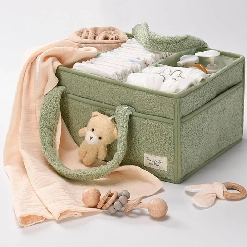 Panier de rangement en tissu bouclé et polaire avec poignées 38 x 25,5 x 18 cm pour couches et jouets bébé - Hommfer
