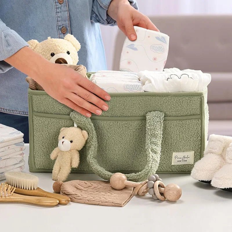 Panier de rangement en tissu bouclé et polaire avec poignées 38 x 25,5 x 18 cm pour couches et jouets bébé - Hommfer