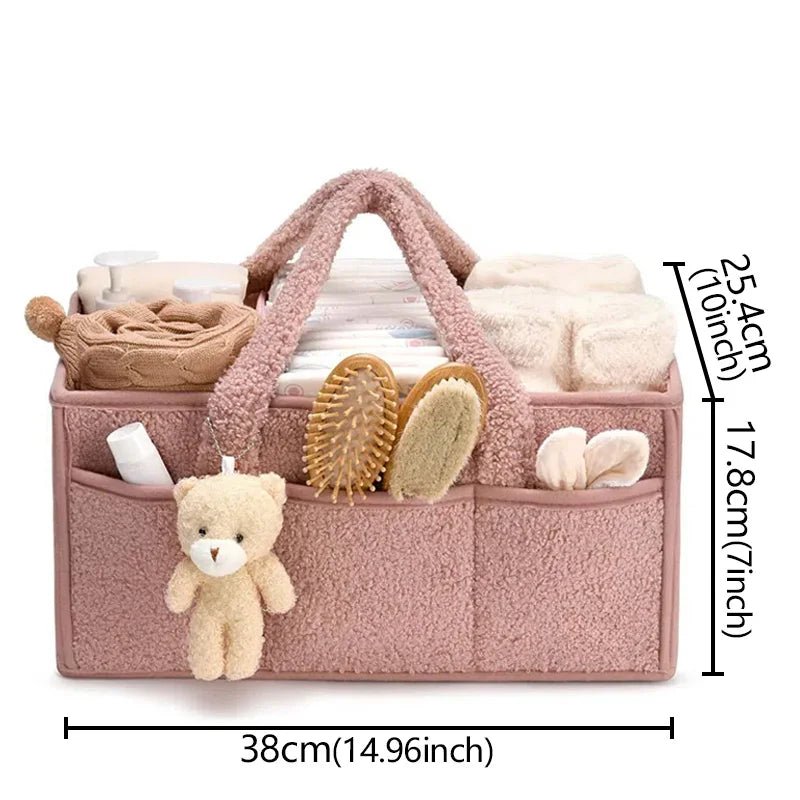 Panier de rangement en tissu bouclé et polaire avec poignées 38 x 25,5 x 18 cm pour couches et jouets bébé - Hommfer