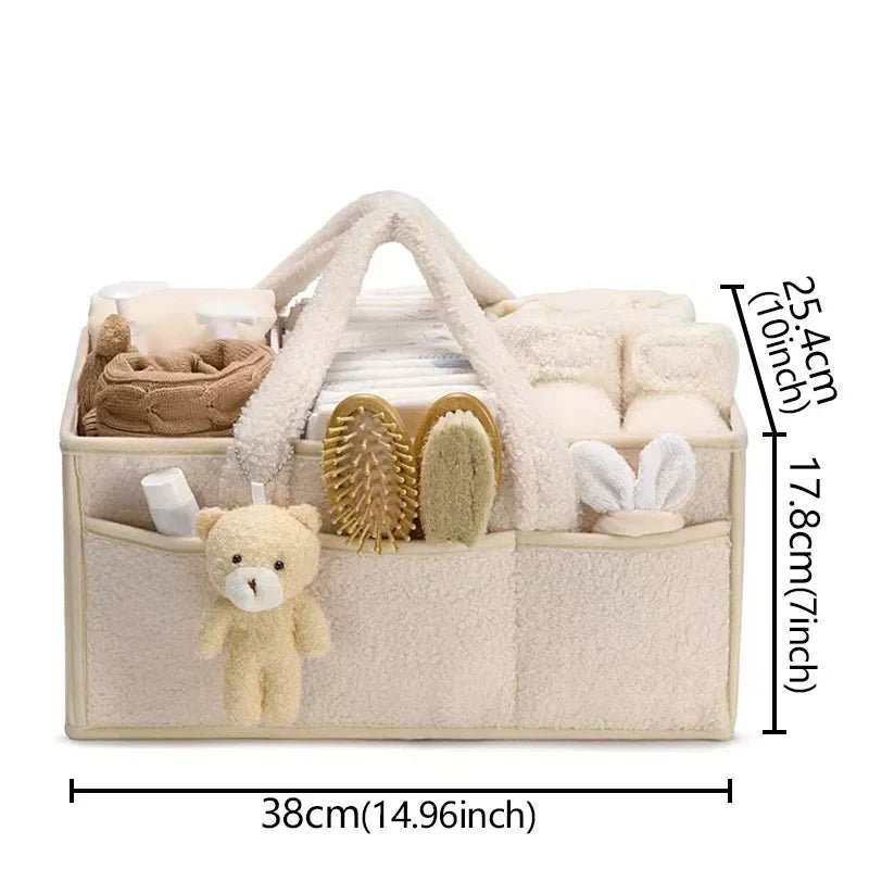 Panier de rangement en tissu bouclé et polaire avec poignées 38 x 25,5 x 18 cm pour couches et jouets bébé - Hommfer