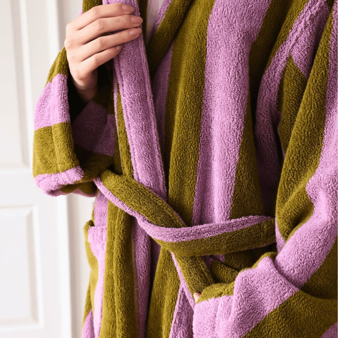 Peignoir Jacquard Rayé en 100% Coton Bio, Épais et Absorbant, Qualité Hôtelière - Hommfer