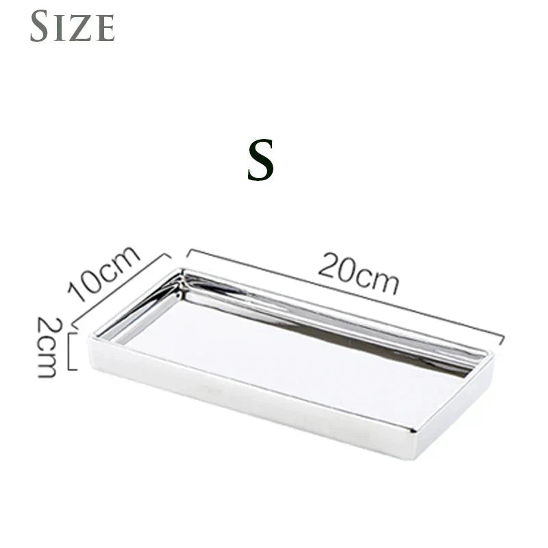 Plateau rectangulaire en céramique finition argentée pour centre de table, 4 tailles de 10x20 à 20x30 cm - Hommfer