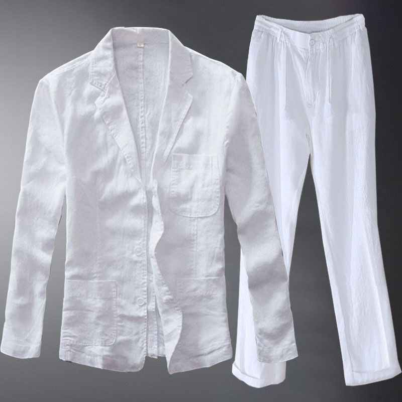 Rivage Ensemble Blazer Déstructuré et Pantalon à Cordon en Lin-Coton pour Confort Respirant - Hommfer