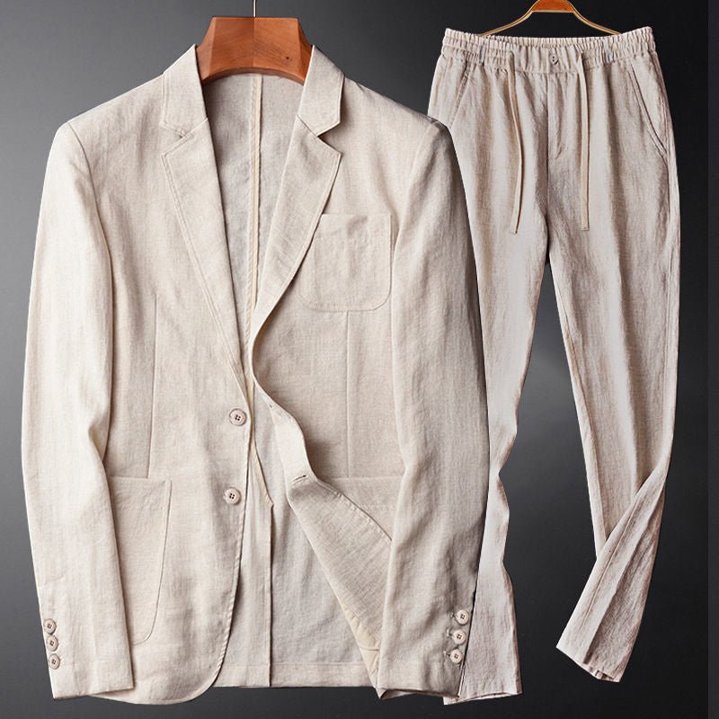 Rivage Ensemble Blazer Déstructuré et Pantalon à Cordon en Lin-Coton pour Confort Respirant - Hommfer