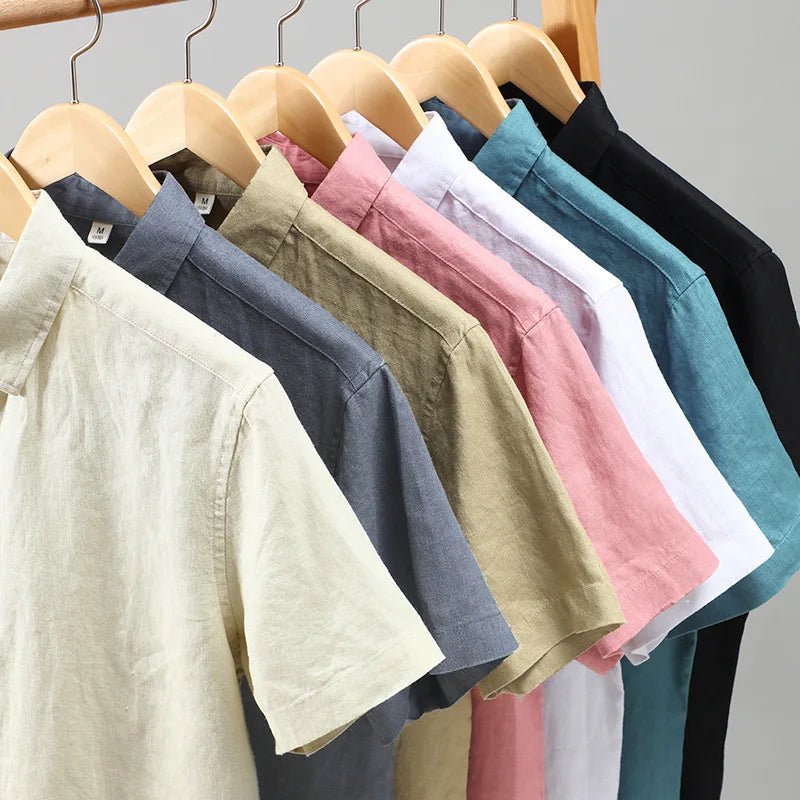 Riviera Chemise à Manches Courtes en Lin et Coton, Coupe Régulière pour Temps Chaud - Hommfer