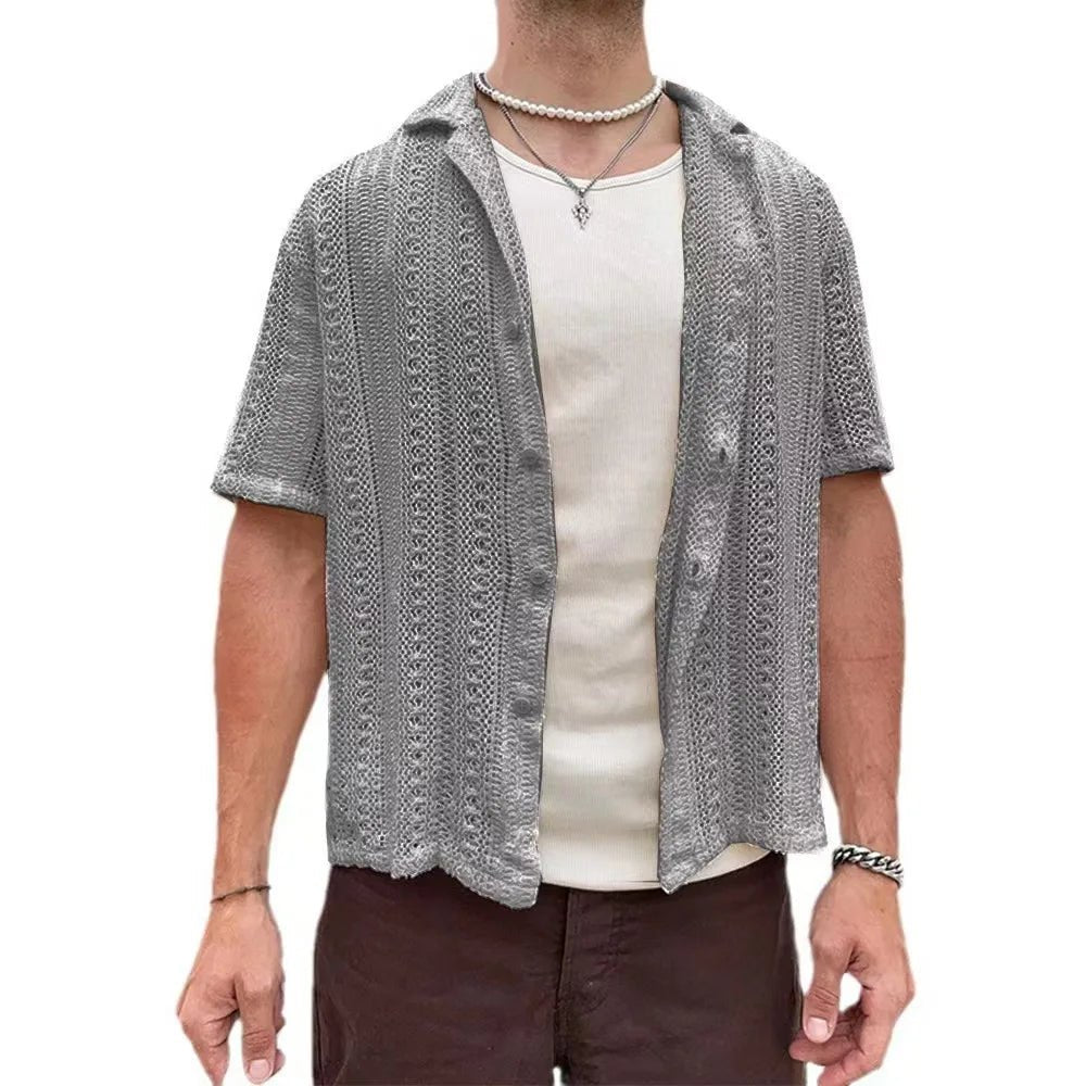 Riviera Chemise en polyester à tissage ajouré respirant pour rester au frais par temps chaud - Hommfer