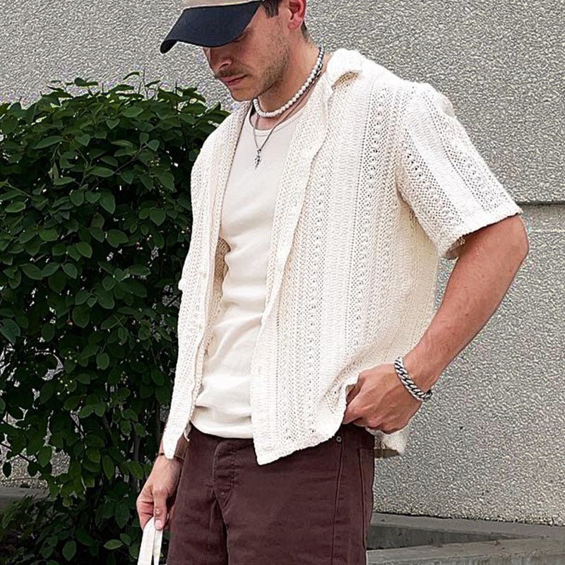 Riviera Chemise en polyester à tissage ajouré respirant pour rester au frais par temps chaud - Hommfer