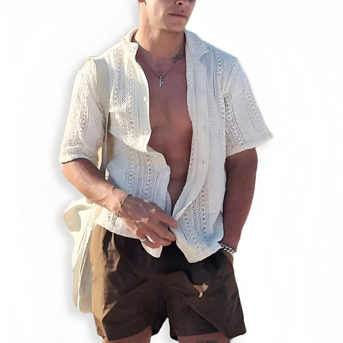 Riviera Chemise en polyester à tissage ajouré respirant pour rester au frais par temps chaud - Hommfer