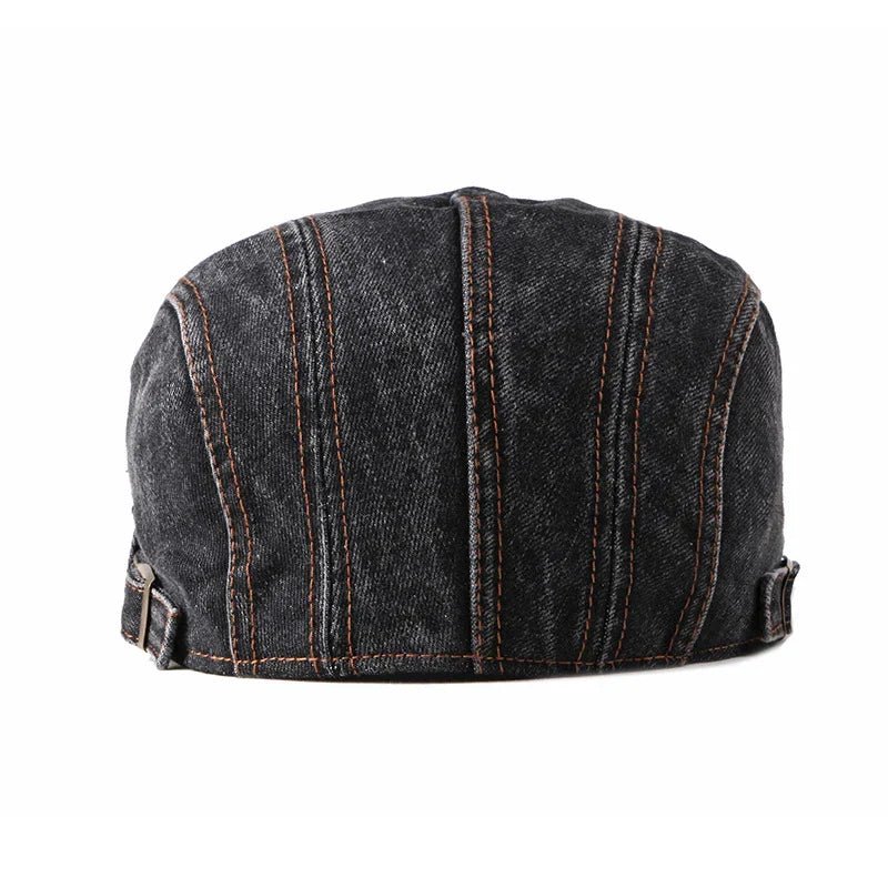Rowan Flat Cap in Cotton Denim with Adjustable Back Strap and Lined Interior - Hommfer