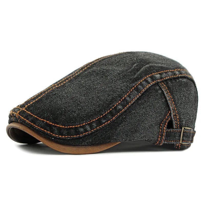 Rowan Flat Cap in Cotton Denim with Adjustable Back Strap and Lined Interior - Hommfer