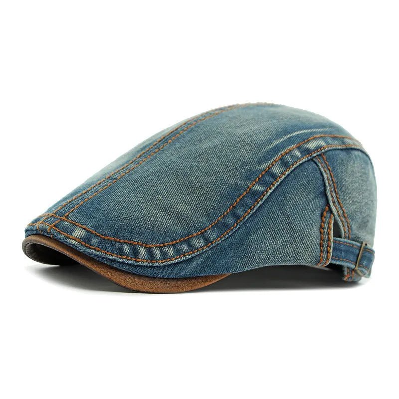 Rowan Flat Cap in Cotton Denim with Adjustable Back Strap and Lined Interior - Hommfer
