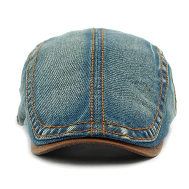 Rowan Flat Cap in Cotton Denim with Adjustable Back Strap and Lined Interior - Hommfer