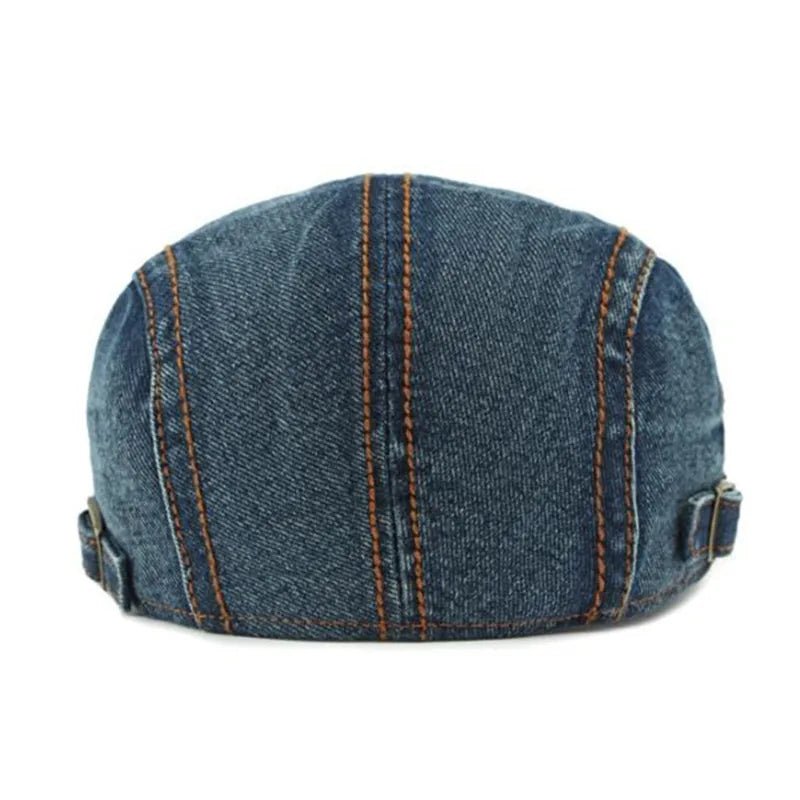 Rowan Flat Cap in Cotton Denim with Adjustable Back Strap and Lined Interior - Hommfer