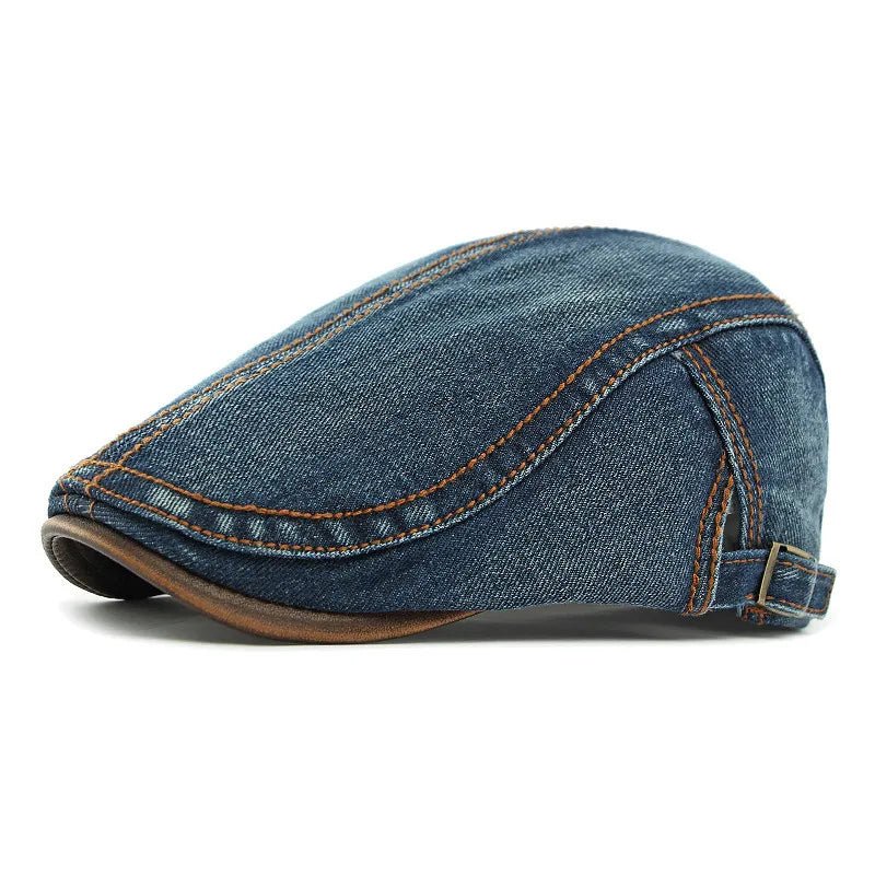 Rowan Flat Cap in Cotton Denim with Adjustable Back Strap and Lined Interior - Hommfer