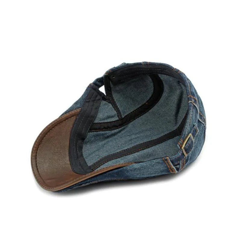 Rowan Flat Cap in Cotton Denim with Adjustable Back Strap and Lined Interior - Hommfer