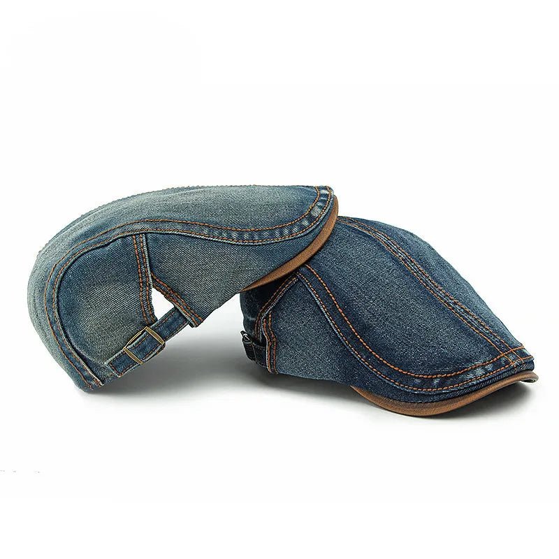 Rowan Flat Cap in Cotton Denim with Adjustable Back Strap and Lined Interior - Hommfer