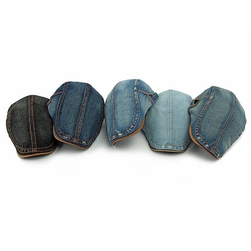 Rowan Flat Cap in Cotton Denim with Adjustable Back Strap and Lined Interior - Hommfer