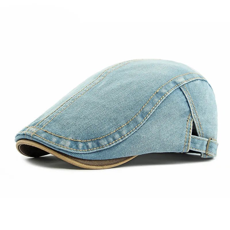 Rowan Flat Cap in Cotton Denim with Adjustable Back Strap and Lined Interior - Hommfer