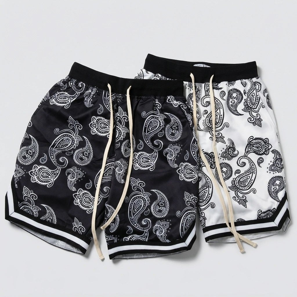 Solano Paisley Print Shorts in Breathable Stretch Jersey with Elastic Drawstring Waist - Hommfer