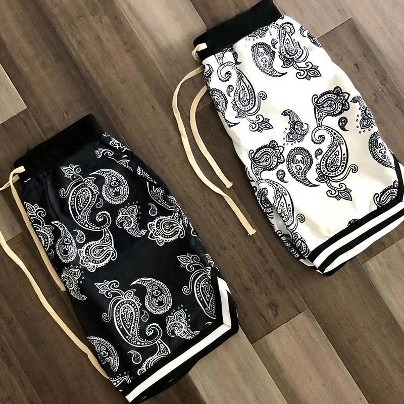 Solano Paisley Print Shorts in Breathable Stretch Jersey with Elastic Drawstring Waist - Hommfer