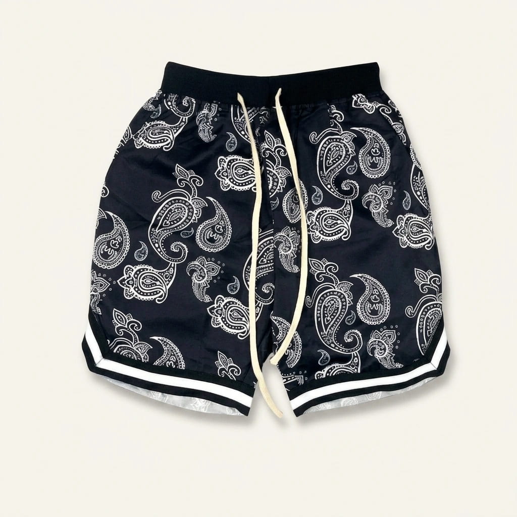 Solano Paisley Print Shorts in Breathable Stretch Jersey with Elastic Drawstring Waist - Hommfer