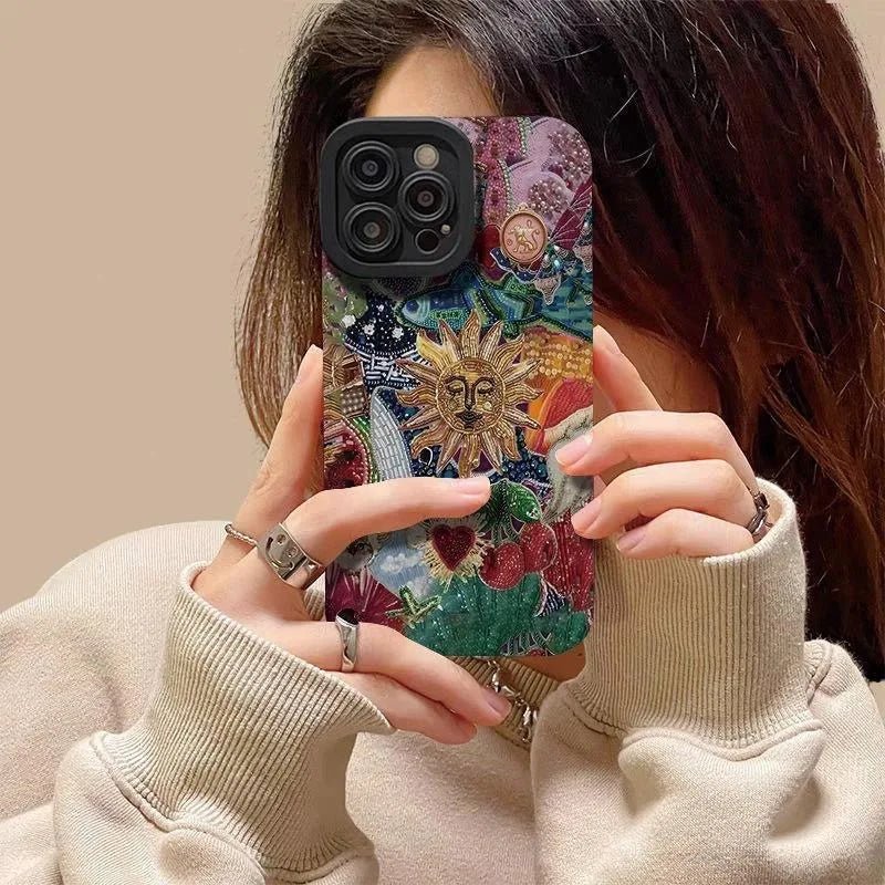 Solara Coque iPhone à dos transparent de haute qualité antichoc avec bords photo surélevés et détails scintillants - Hommfer