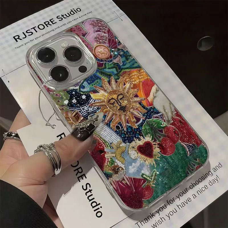 Solara Coque iPhone à dos transparent de haute qualité antichoc avec bords photo surélevés et détails scintillants - Hommfer