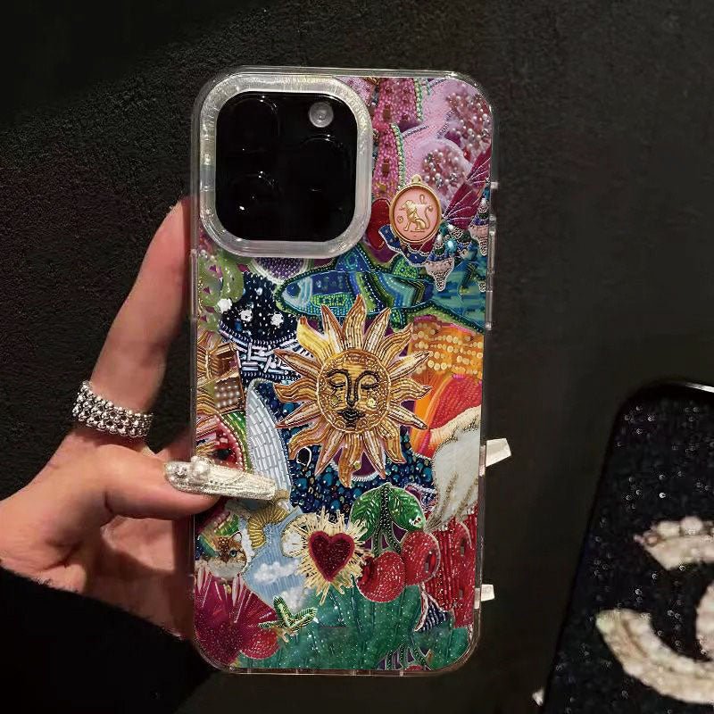Solara Coque iPhone à dos transparent de haute qualité antichoc avec bords photo surélevés et détails scintillants - Hommfer