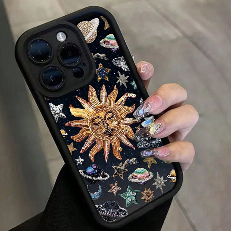 Solara Coque iPhone à dos transparent de haute qualité antichoc avec bords photo surélevés et détails scintillants - Hommfer
