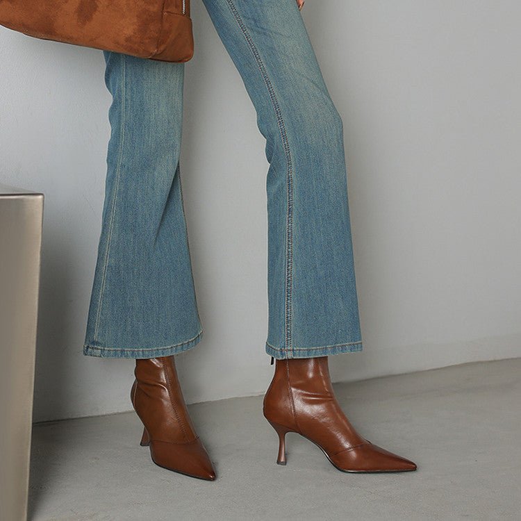 Solène Bottes à talon en cuir de mouton à bout pointu, talon fin 3 pouces, fermeture éclair à l’arrière - Hommfer