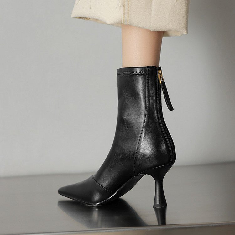 Solène Bottes à talon en cuir de mouton à bout pointu, talon fin 3 pouces, fermeture éclair à l’arrière - Hommfer