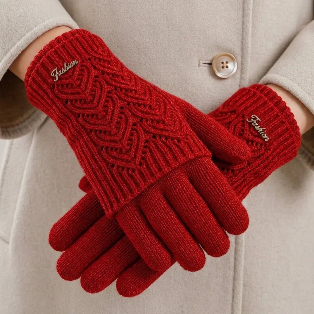 Solenne Gants en mélange de cachemire compatibles écrans tactiles avec poignets côtelés et motif cœur en torsades - Hommfer