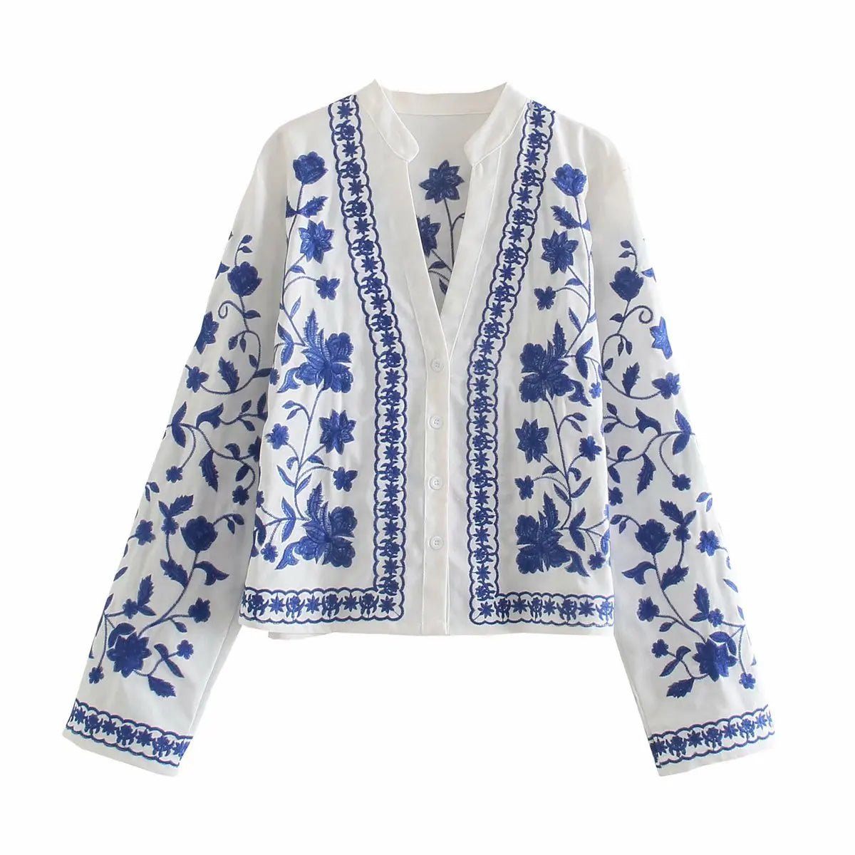 Soline Cardigan en denim brodé à épaules tombantes au toucher doux, esprit bohème - Hommfer