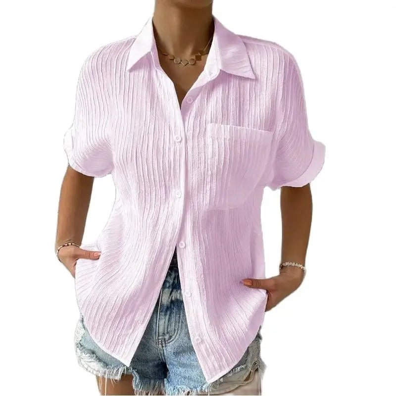 Soline Chemise à Manches Courtes en Coton Mélangé Texturé avec Poche Poitrine pour les Journées Chaudes - Hommfer