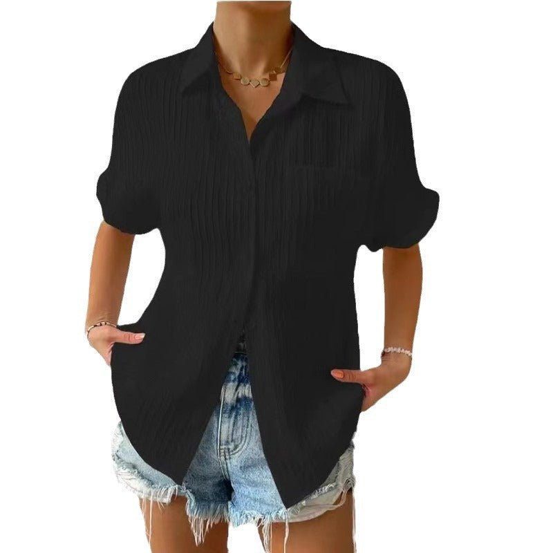 Soline Chemise à Manches Courtes en Coton Mélangé Texturé avec Poche Poitrine pour les Journées Chaudes - Hommfer