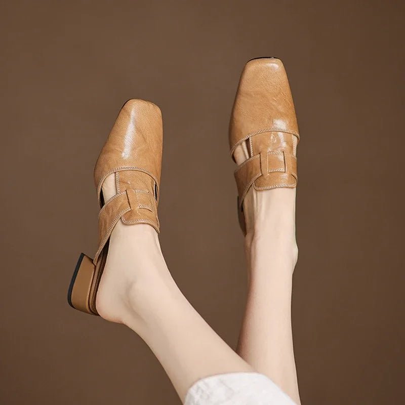 Soline Mules en cuir de mouton véritable à bout carré et talon bloc 4 cm pour un confort respirant toute la journée - Hommfer