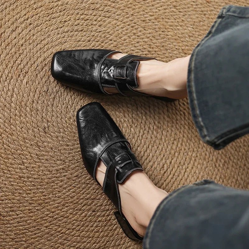 Soline Mules en cuir de mouton véritable à bout carré et talon bloc 4 cm pour un confort respirant toute la journée - Hommfer